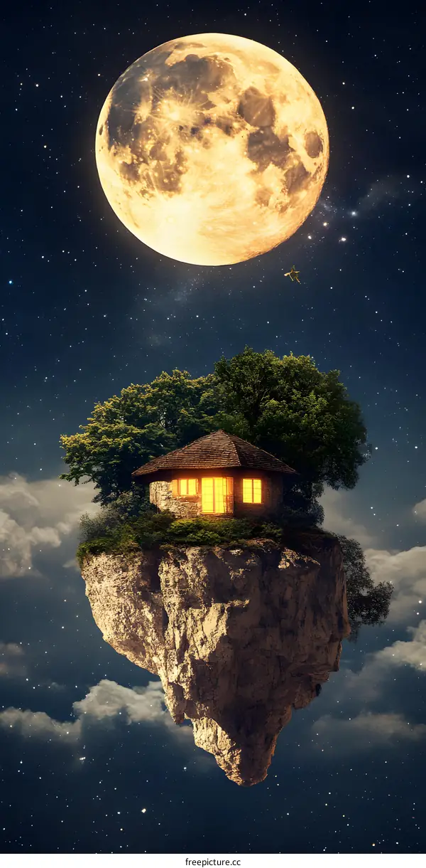 Floating House Under the Moon and Stars