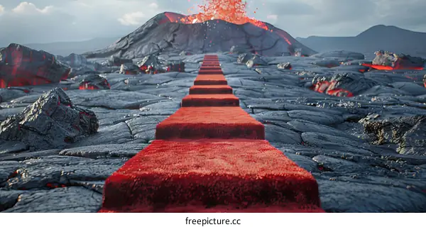 Stairway to Heaven with Erupting Volcano