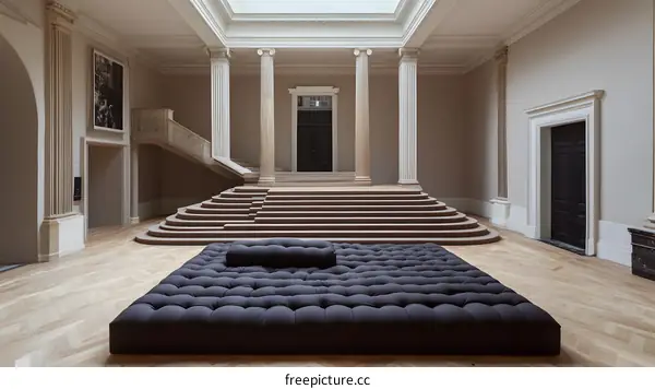 Large Black Cushion In A Classical Building
