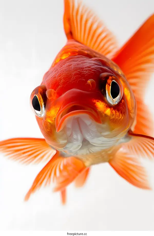 Close-up Of Goldfish Against White Background