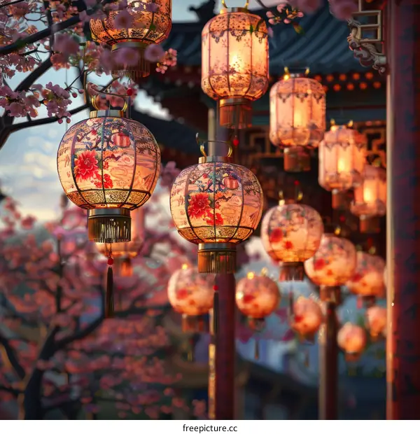 Red Lanterns Adorn Temple for Chinese New Year