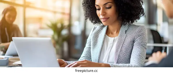 African American Businesswoman Working on Laptop in Office