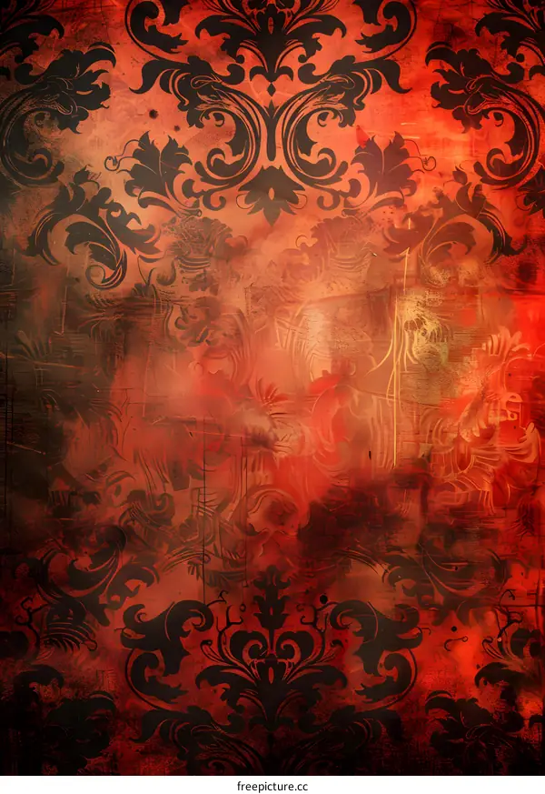 Red and Black Vintage Floral Damask Background