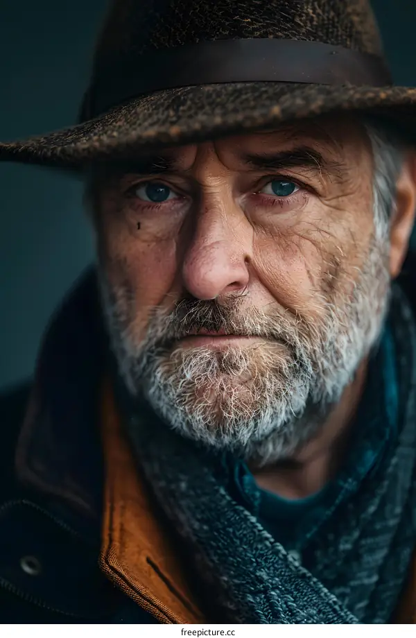 Portrait of an old man wearing a brown leather hat