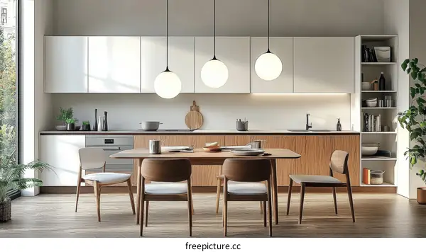 Modern Kitchen Interior Design with Pendant Lights