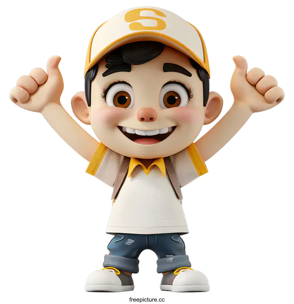 [Transparent Background PNG]A happy 3D cartoon boy character with thumbs up