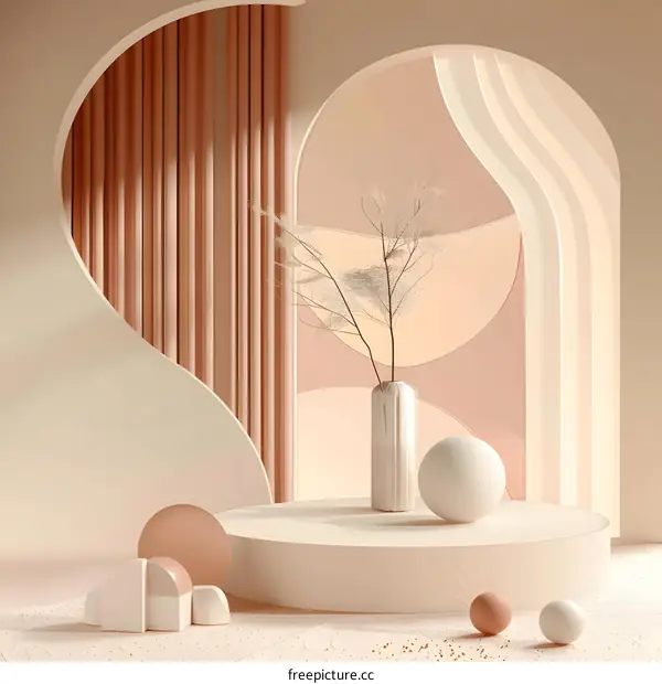 Abstract Minimalist 3D Rendered Background with Beige and Peach Tones