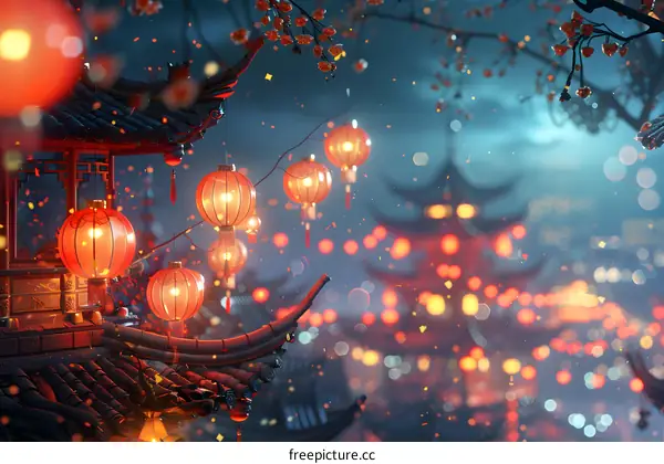 A beautiful illustration of a Mid-Autumn Festival scene in ancient China