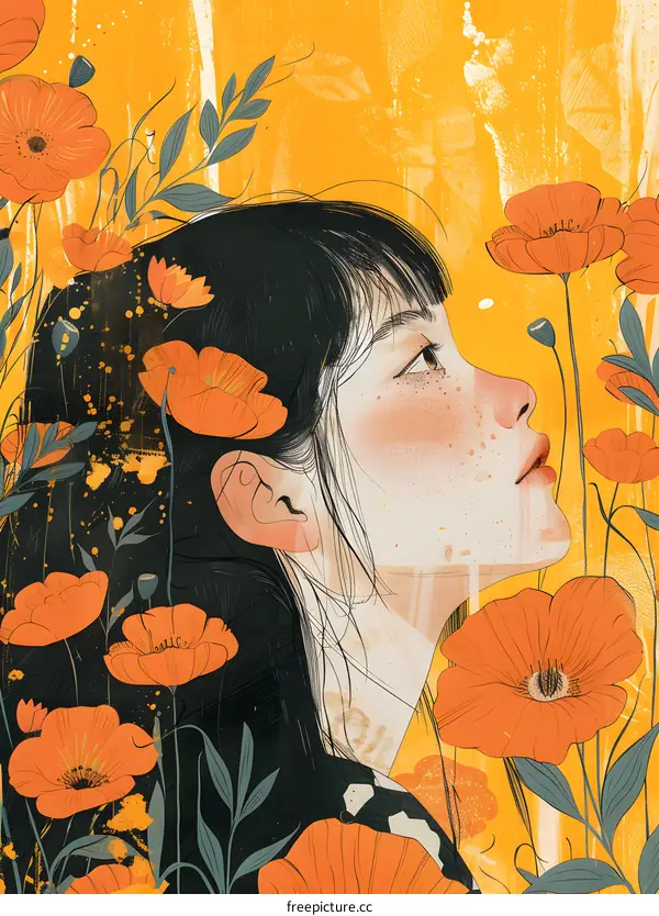 girl with orange flowers