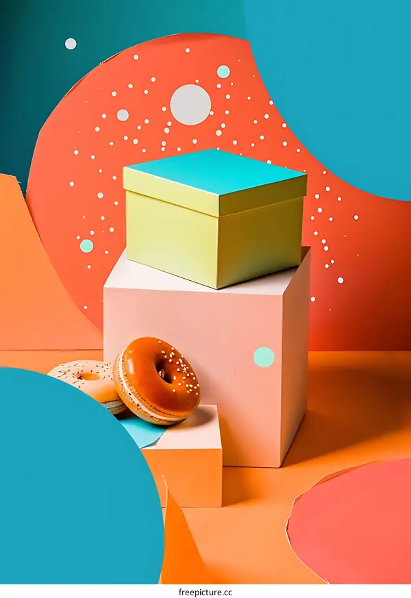 Colorful Background with Donuts and Box