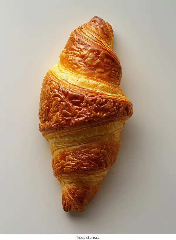 Golden Croissant Isolated on White Background
