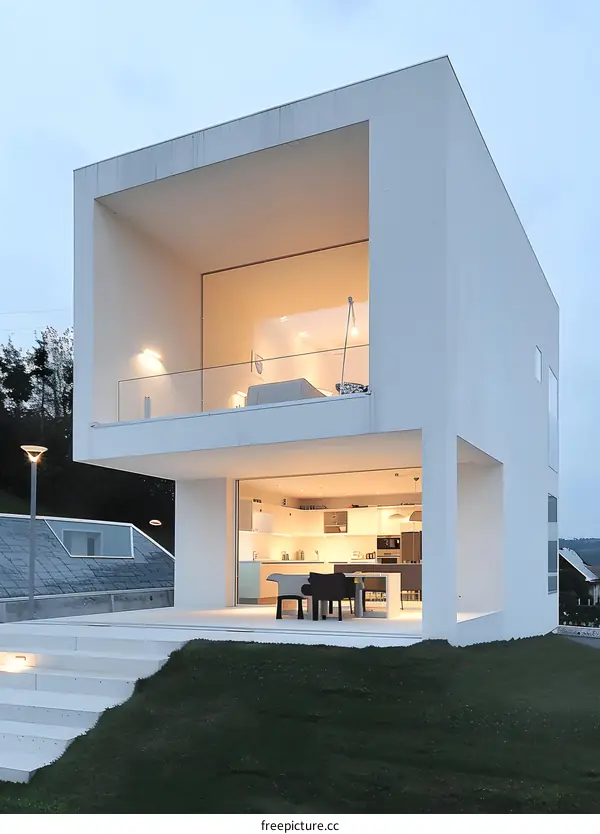 Modern White House With Balcony And Terrace