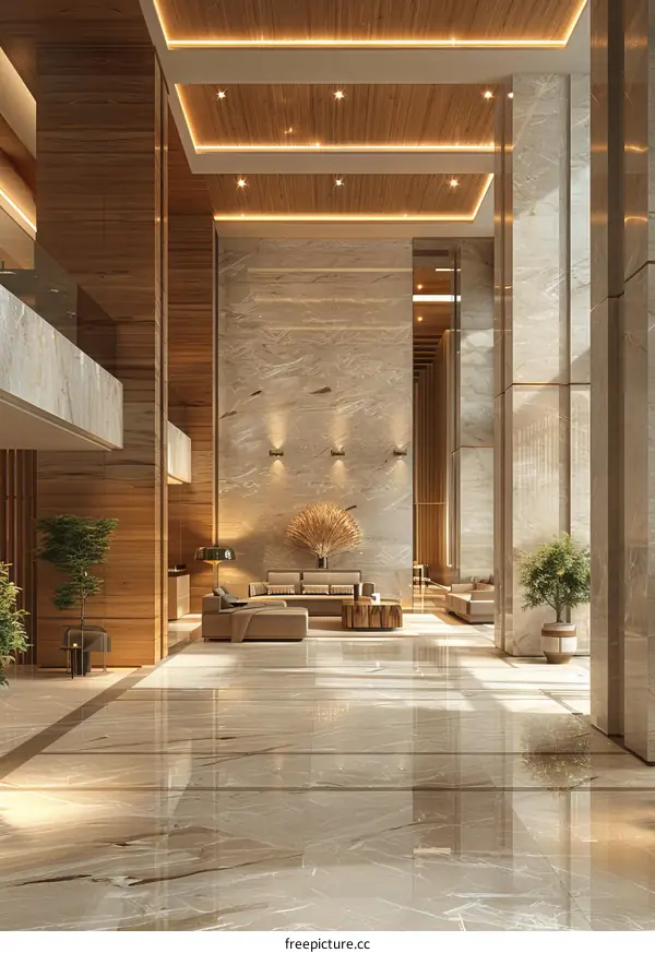 Modern Hotel Lobby with Marble Walls