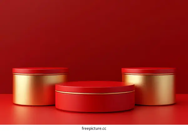 Red and Gold Cylindrical Display Platforms
