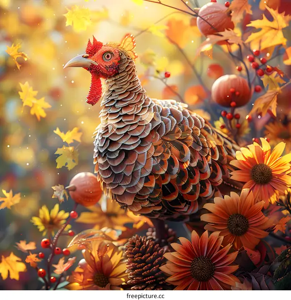 A turkey standing in a fall forest