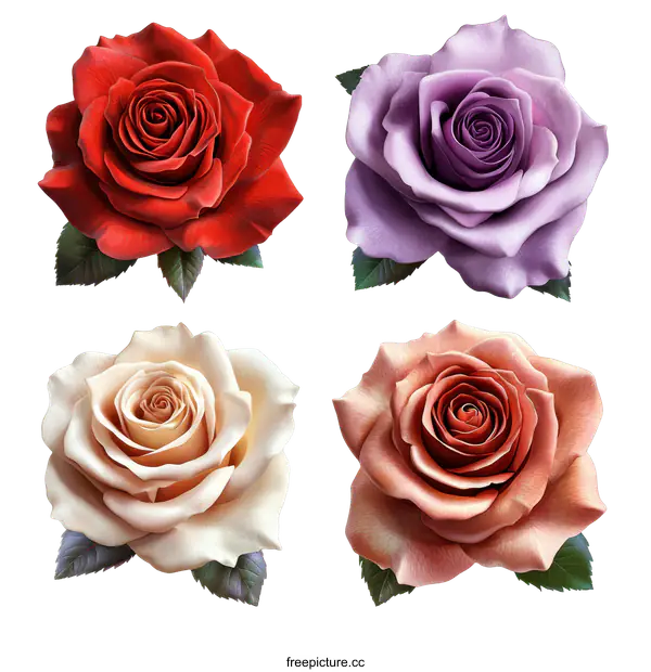 [Transparent Background PNG]Four Colorful Roses Illustration