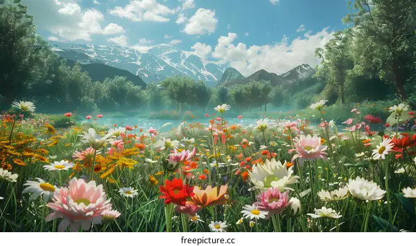 Colorful Wildflowers Meadow in the Mountains