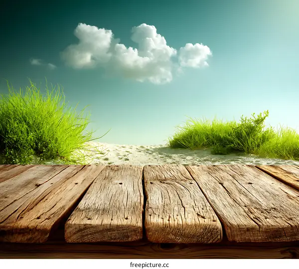Wooden Platform on Sandy Beach Scenery