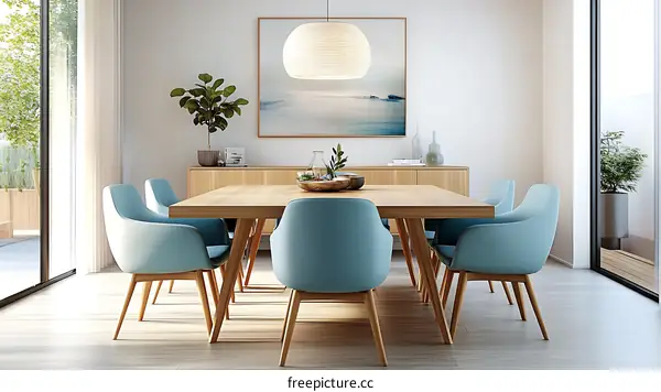 Modern Dining Room Interior Design with Light Blue Chairs