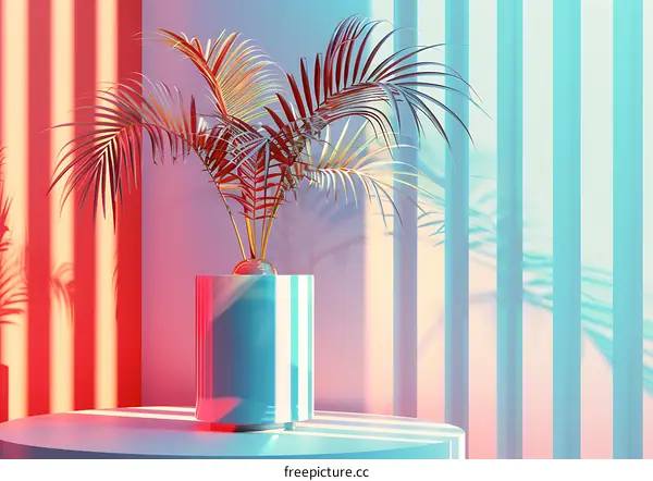 Palm Tree in a Pot with Minimalist Background