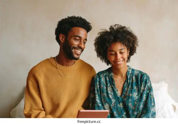 Couple using tablet in a cozy living space