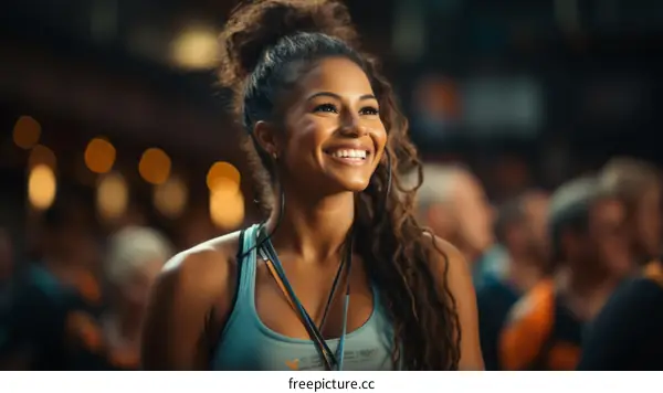 Close-up of a smiling young woman with curly hair