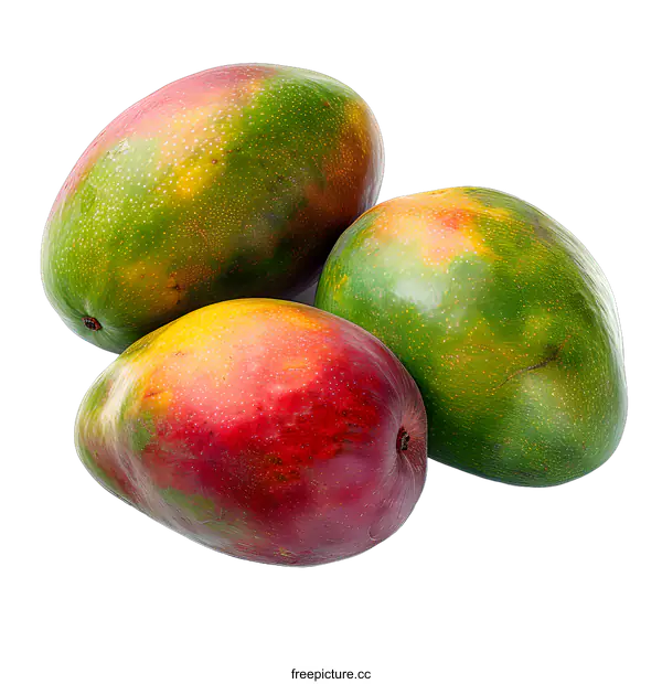 [Transparent Background PNG]Three ripe mangoes on white background