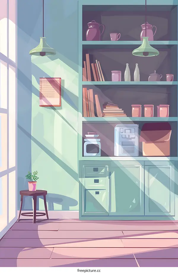 Cartoon Illustration of a Kitchen with Sunlight