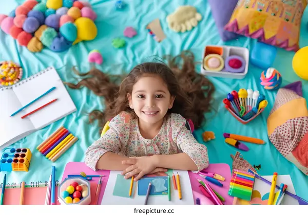 Smiling Girl Playing with Colorful Toys in a Playroom