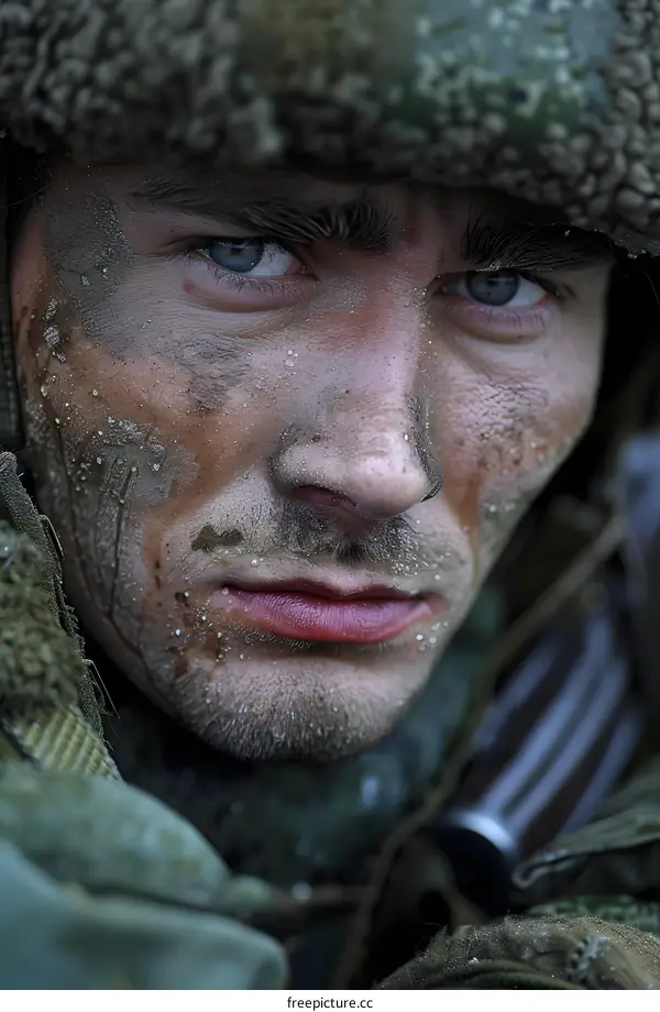 Close Up Portrait of Soldier in Camouflage