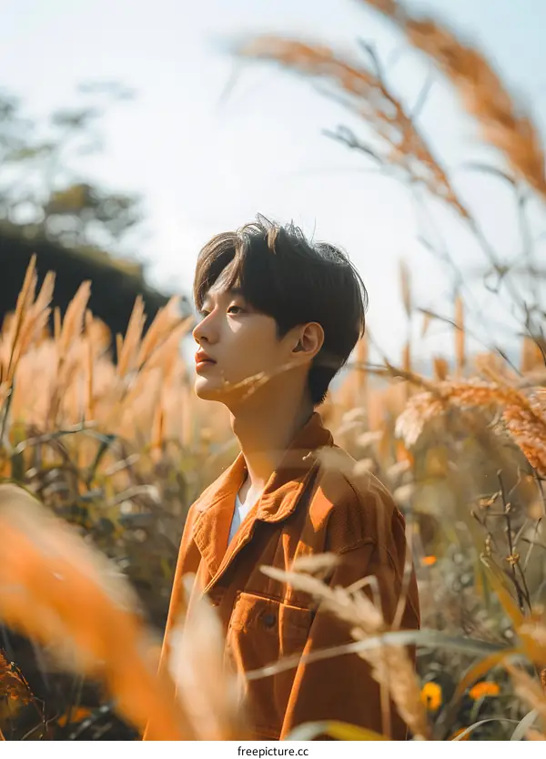 Young Man Standing in a Field of Tall Grass