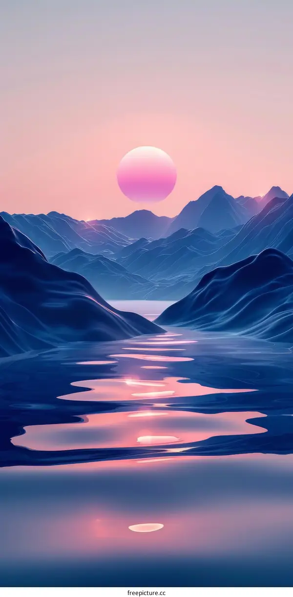 Sunset Landscape with Mountains and Lake