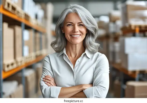 Confident Businesswoman in Warehouse Setting