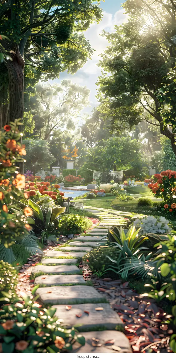fantasy garden with stone path