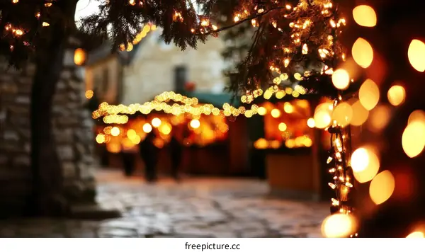 Christmas Market Evening Lights with People