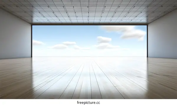 Empty Room with Large Window and Wooden Floor