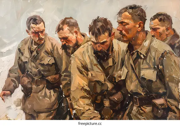 Five Soldiers in a Painting by Russian Artist