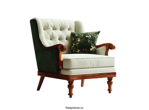 [Transparent Background PNG]Classic Wingback Armchair with Floral Accent