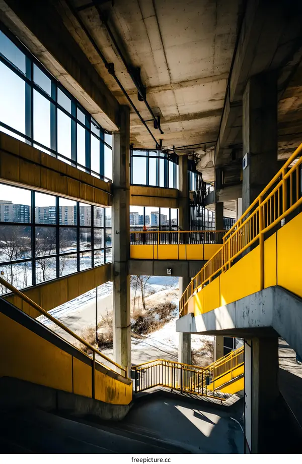 Yellow Stairs Inside of a Modern Building