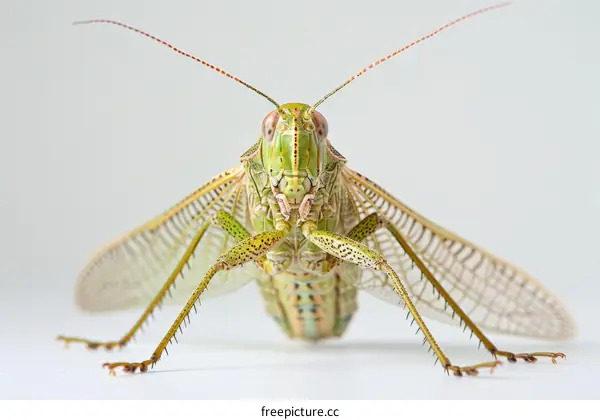 Green Grasshopper on a White Background