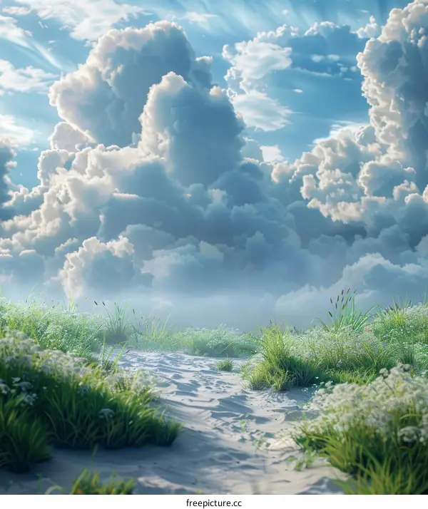 A Beautiful Pathway Under Majestic Clouds