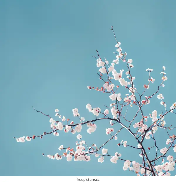 White Cherry Blossoms Against Blue Sky