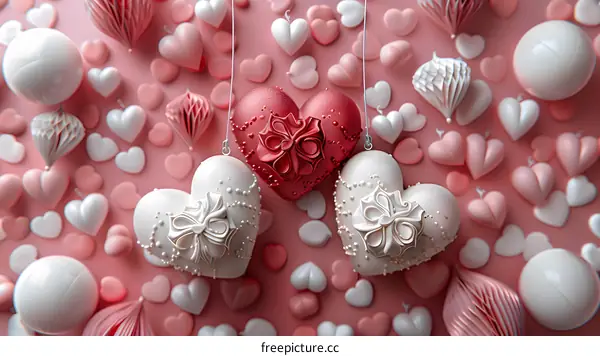 Pink love heart-shaped ornaments