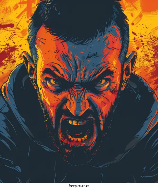 Illustration of a man screaming with an angry expression on his face