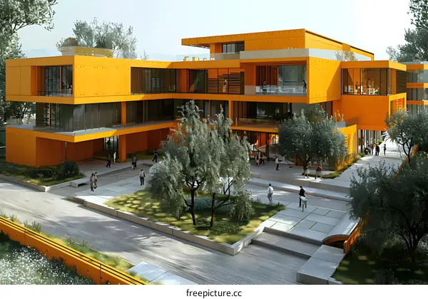 Modern Orange Office Building with Courtyard