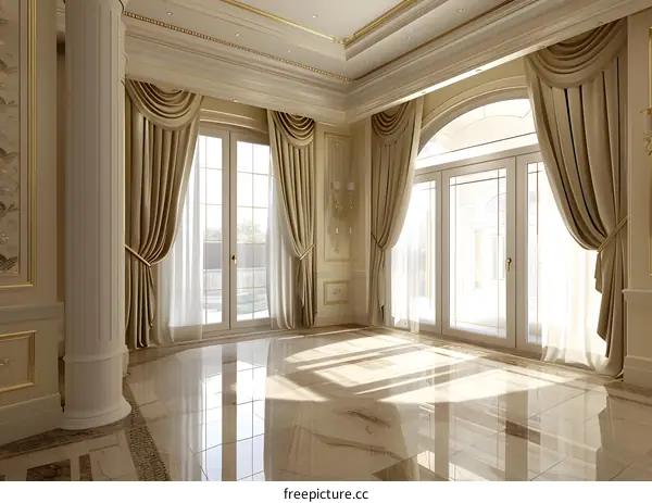 Luxury Interior Design with Large Windows and Elegant Curtains