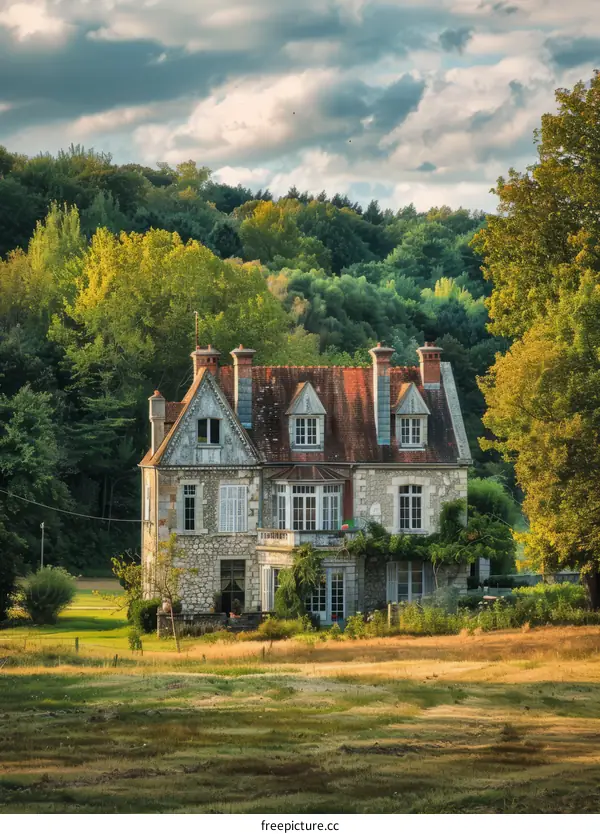 Stone House in French Countryside with Trees