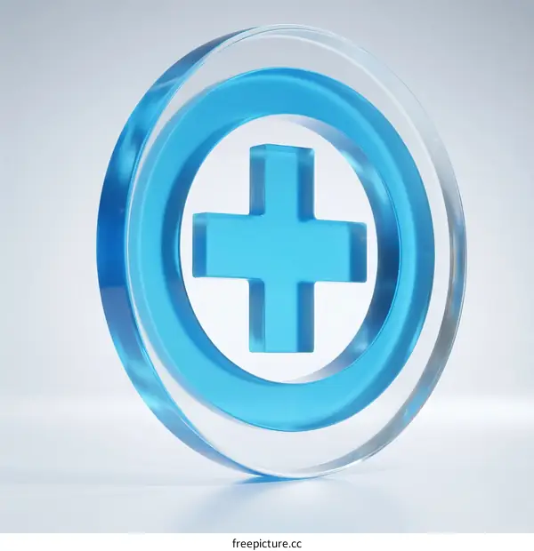 Blue Medical Cross Symbol on Transparent Glass Circle