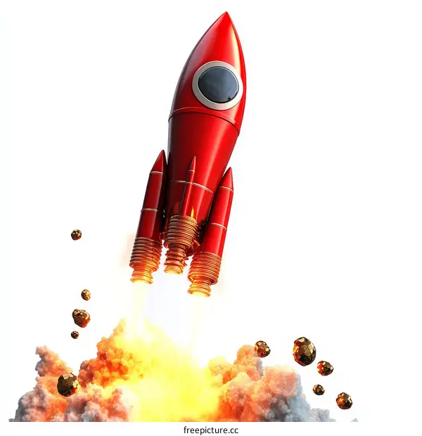 Red Rocket Launching into Space Illustration