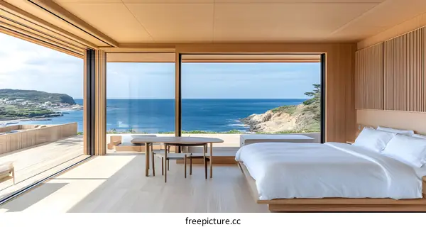 Modern Minimalist Bedroom With Ocean View